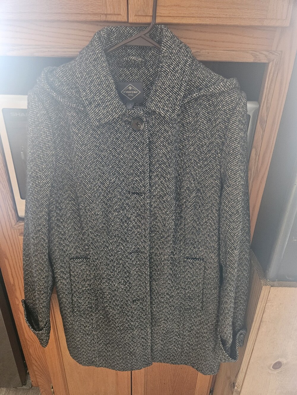St. John's Bay Black and White Herringbone Button-Up Coat